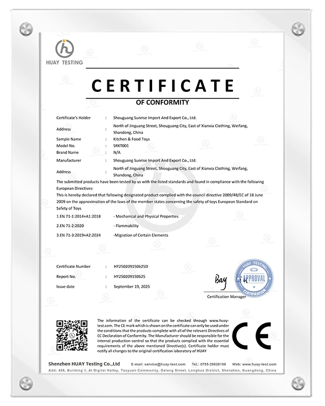 24.9.2025 - Giocattoli da cucina - EU EN71 - Certificato CE