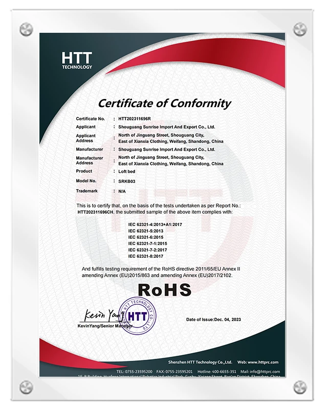 4.12.2023 - Letto a soppalco - Certificato RoHS