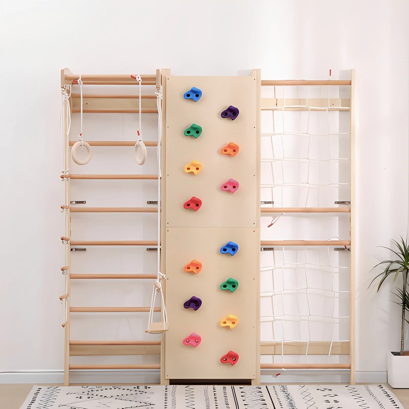Palestra da giungla indoor pieghevole 7 in 1 - Set da arrampicata con scivolo, parete rocciosa e bar