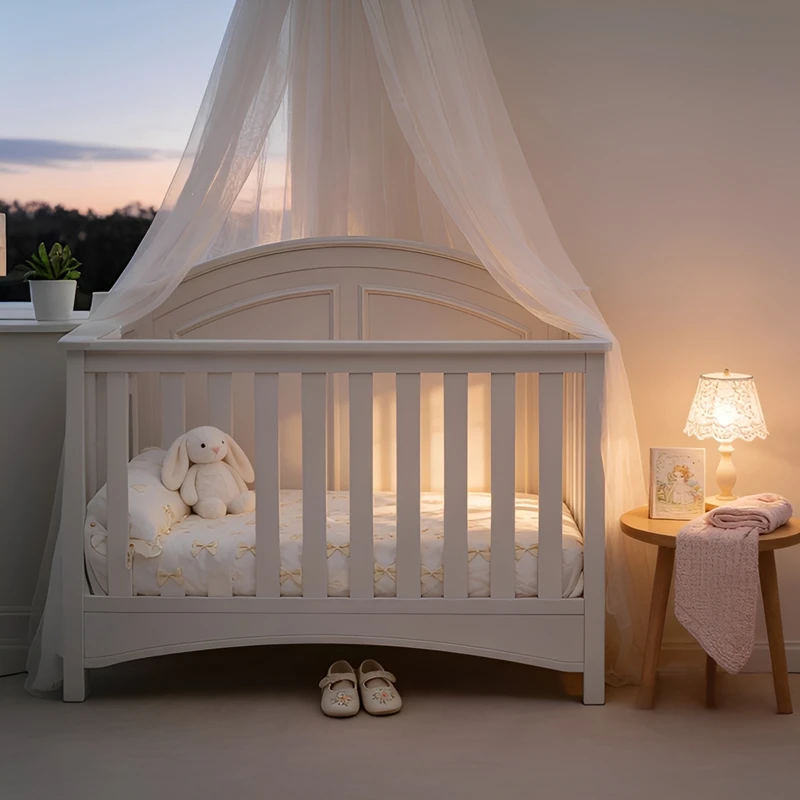 Lettino per bambini moderno in legno massello con altezza regolabile e design convertibile