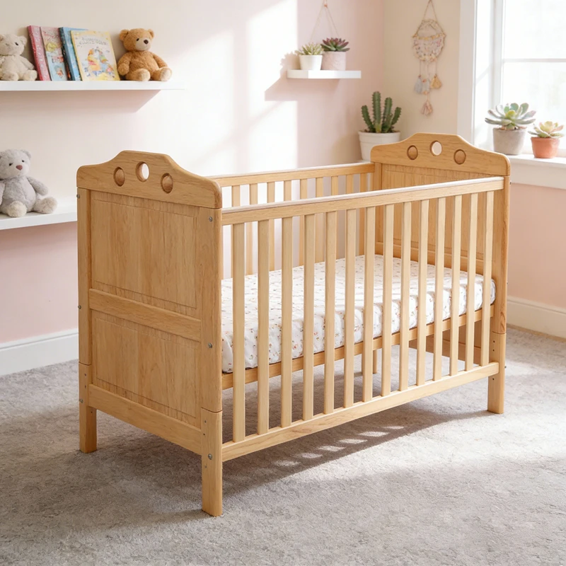 Lettino per bambini moderno in legno massello con altezza regolabile e design convertibile