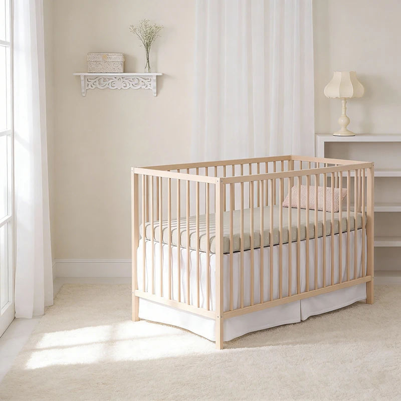 Lettino per bambini moderno in legno massello con altezza regolabile e design convertibile
