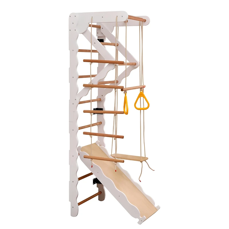 Palestra da giungla indoor pieghevole 7 in 1 - Set da arrampicata con scivolo, parete rocciosa e bar
