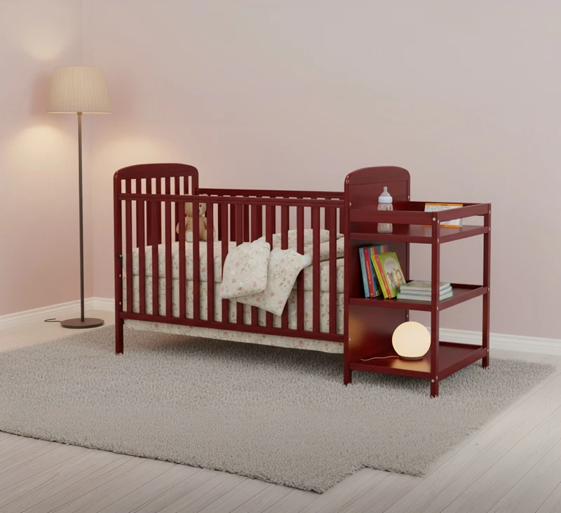 Lettino per bambini moderno in legno massello con altezza regolabile e design convertibile