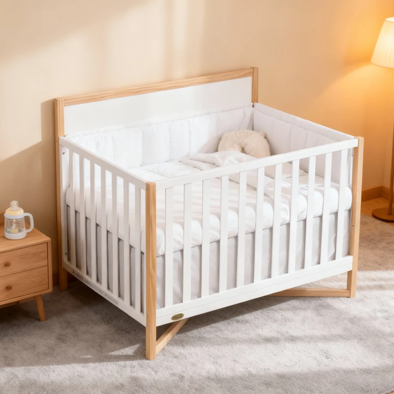 Lettino per bambini moderno in legno massello con altezza regolabile e design convertibile