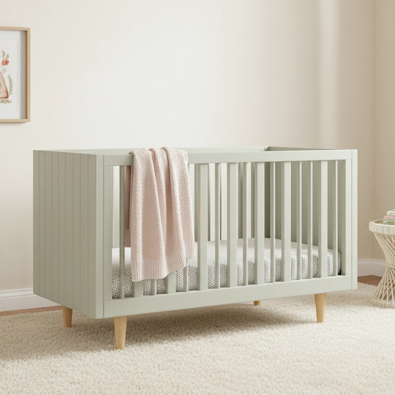 Lettino per bambini moderno in legno massello con altezza regolabile e design convertibile