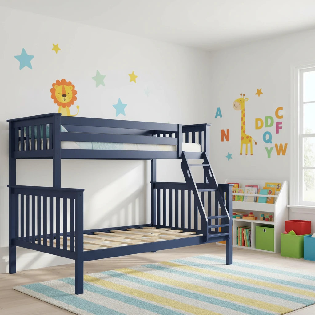 Letto a castello moderno in pino massiccio dotato di contenitore, supporto personalizzazione del col