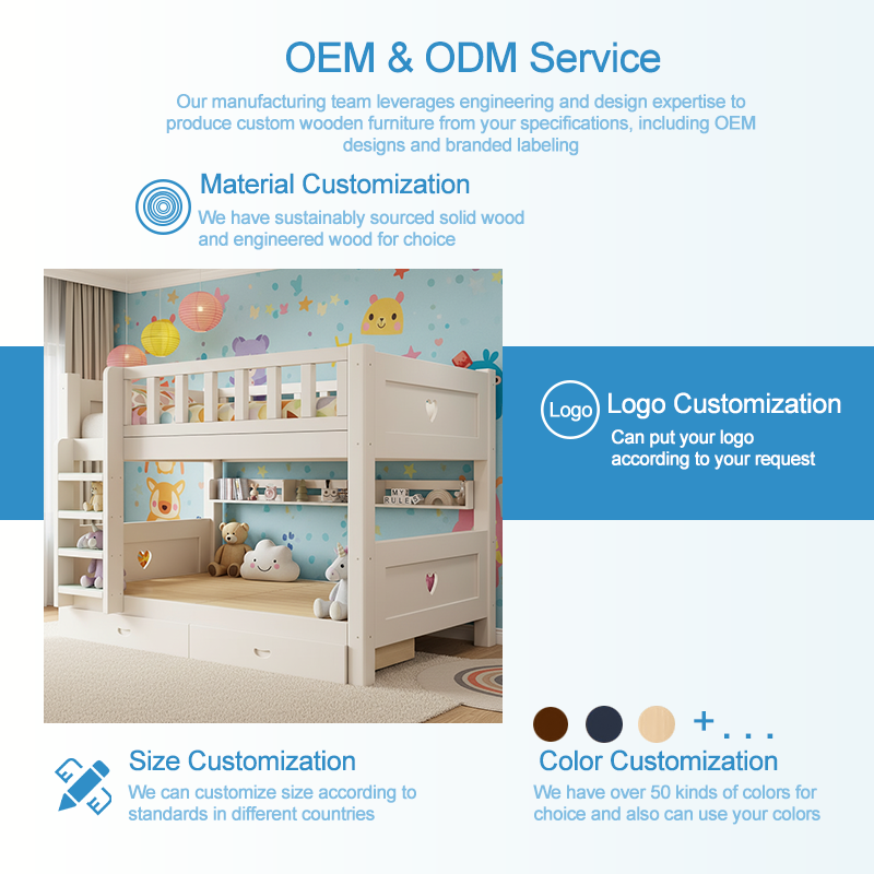 Modern Solid Wood Children’s Double Bed with Ladder and Storage Function for Bedroom