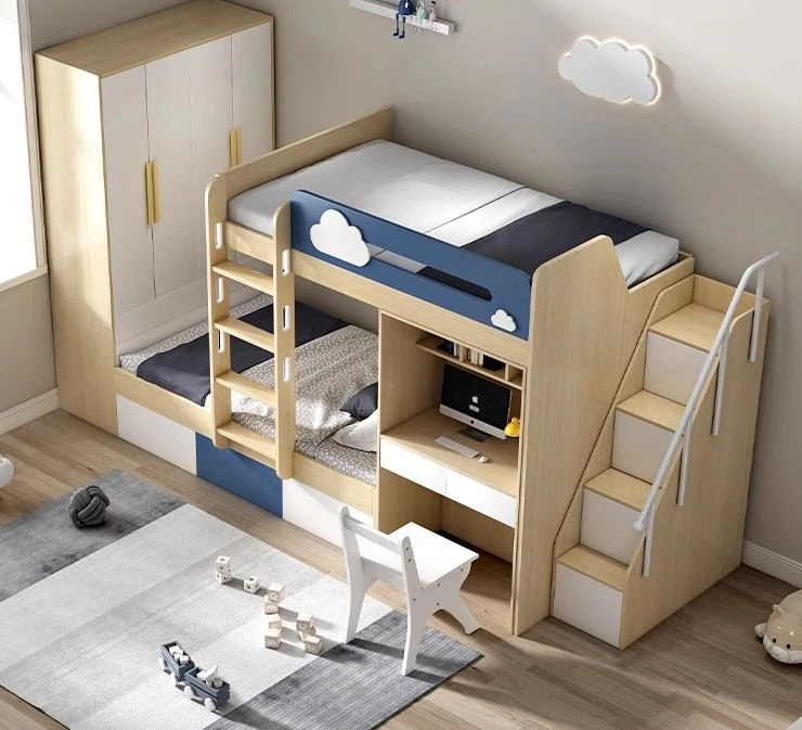 Letto a soppalco moderno per bambini in legno, set di mobili per camera da letto salvaspazio di alta