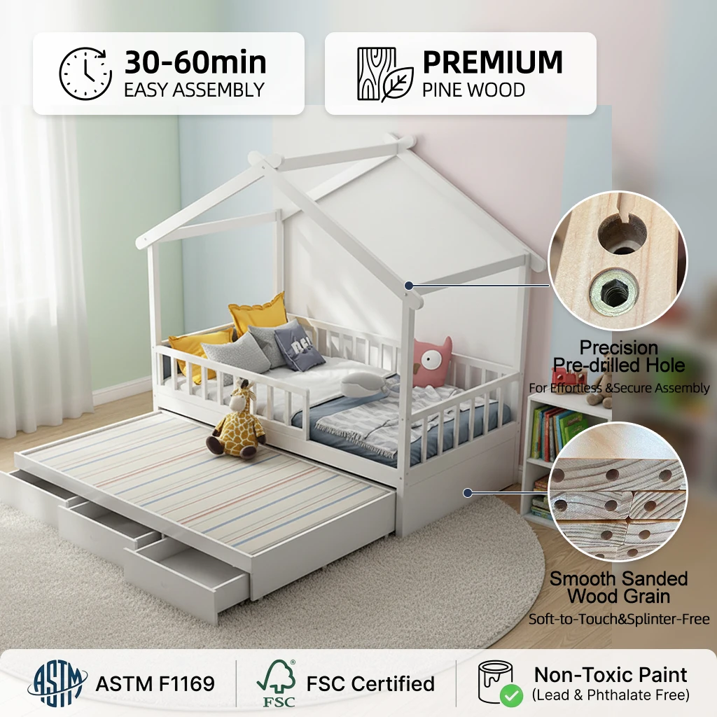 Set di mobili per camera da letto per bambini Montessori in legno contemporaneo ODM / OEM all'ingros