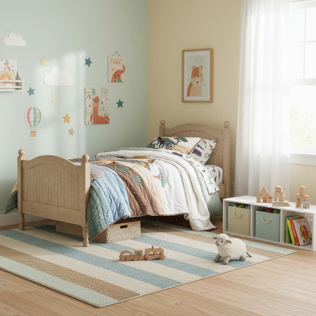 Letto per bambini in legno massello naturale, mobili per cameretta per bambini dal design unico