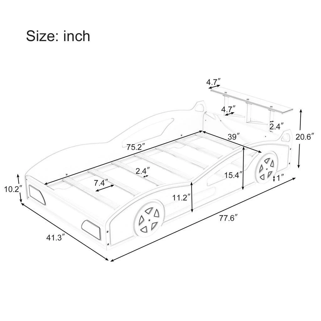 Letto singolo moderno per auto da corsa in legno, divano letto ecologico con contenitore e ruote per