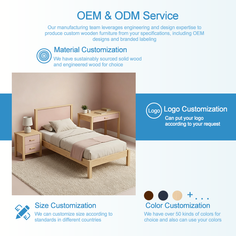 Set di mobili per camera da letto rosa in legno massello con letto per bambini e scrivania da studio, arredamento moderno ed ecologico sicuro per la camera da letto delle ragazze