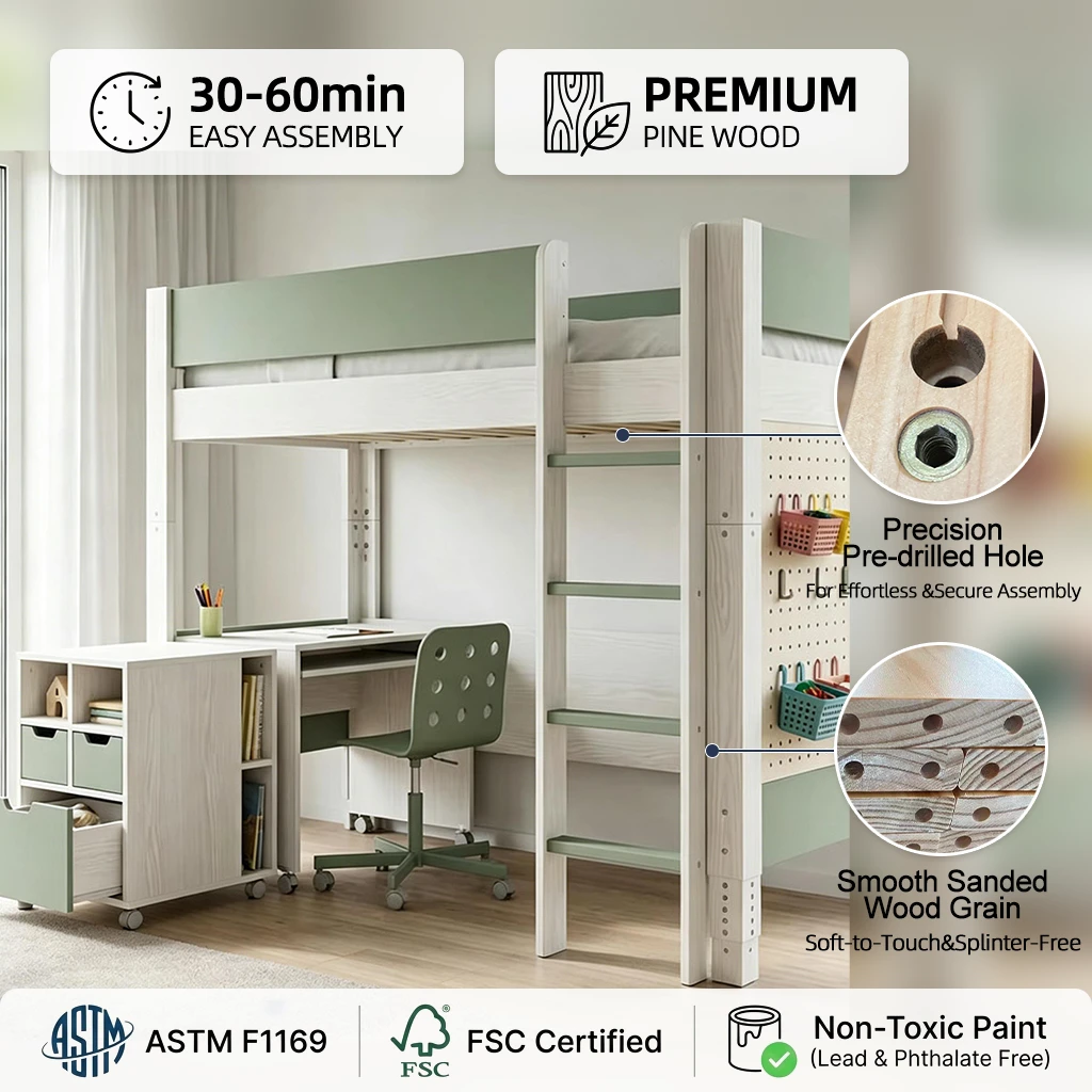 Letto a castello per bambini moderno e semplice in legno massello con scrivania integrata, multifunz