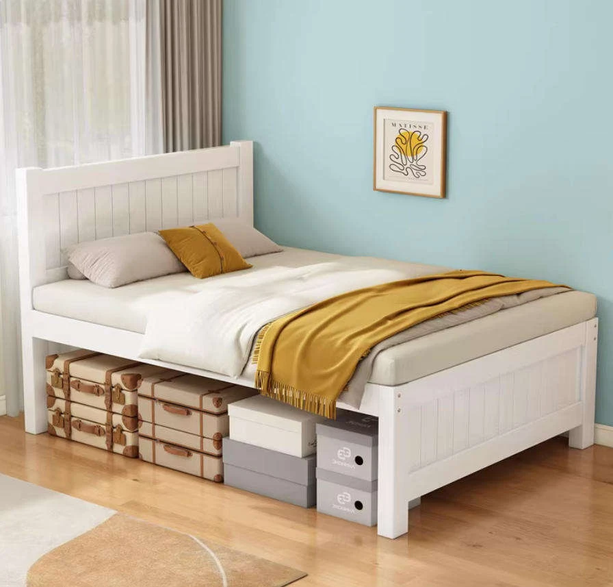 Letto contenitore moderno con struttura rialzata in pino massiccio, letto per bambini singolo e dopp
