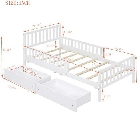 Struttura letto moderna per bambini con piattaforma in legno massello con 3 cassetti portaoggetti so