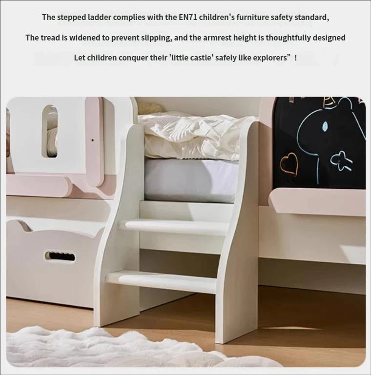 Letto moderno per bambini con cassetti portaoggetti e libreria incorporata, lettino Montessori per b