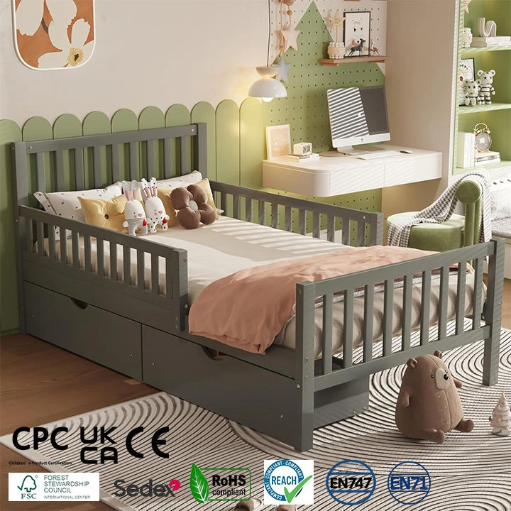 Struttura letto moderna per bambini con piattaforma in legno massello con 3 cassetti portaoggetti so