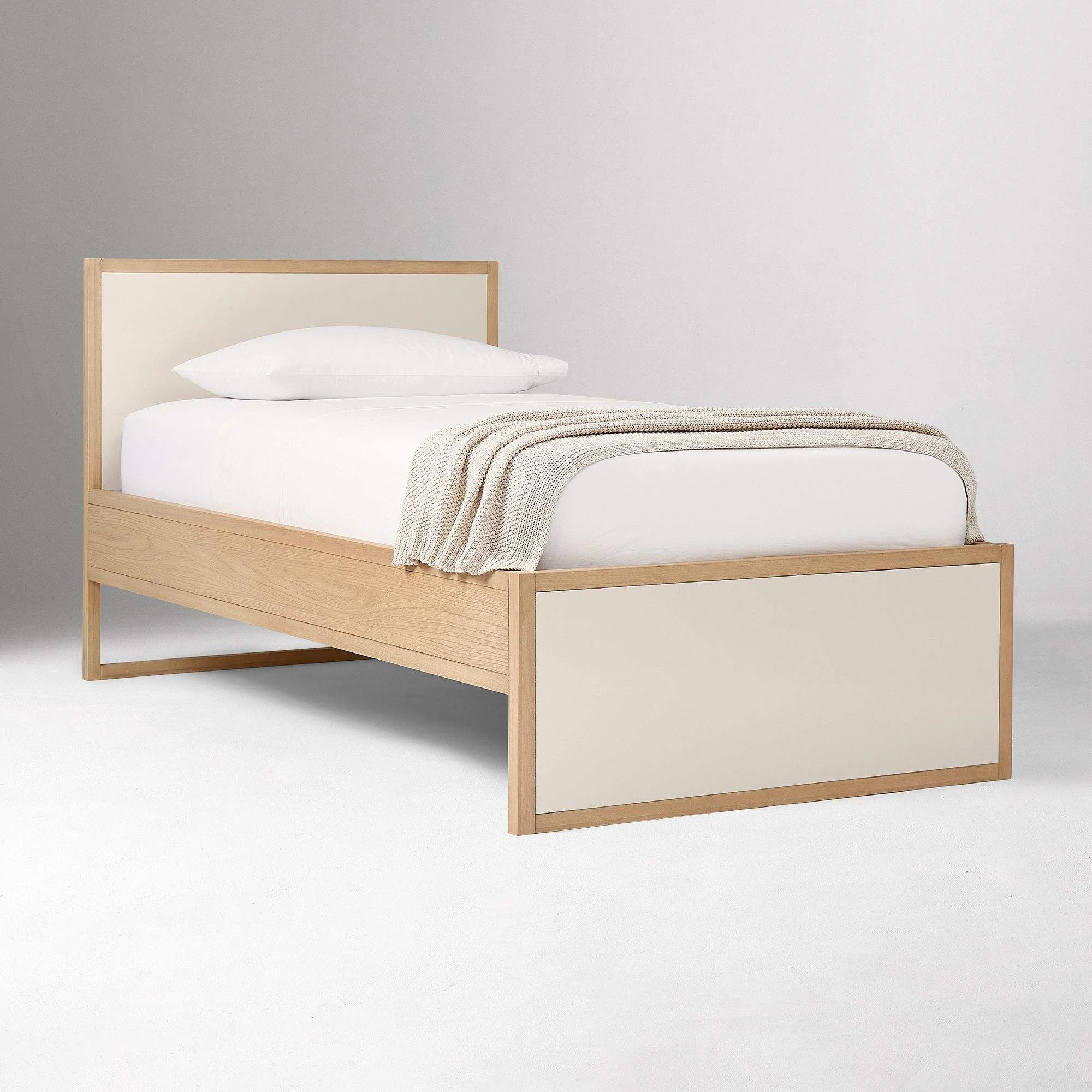 Letto moderno con piattaforma doppia con rotelle estraibile, struttura letto minimalista in legno pe