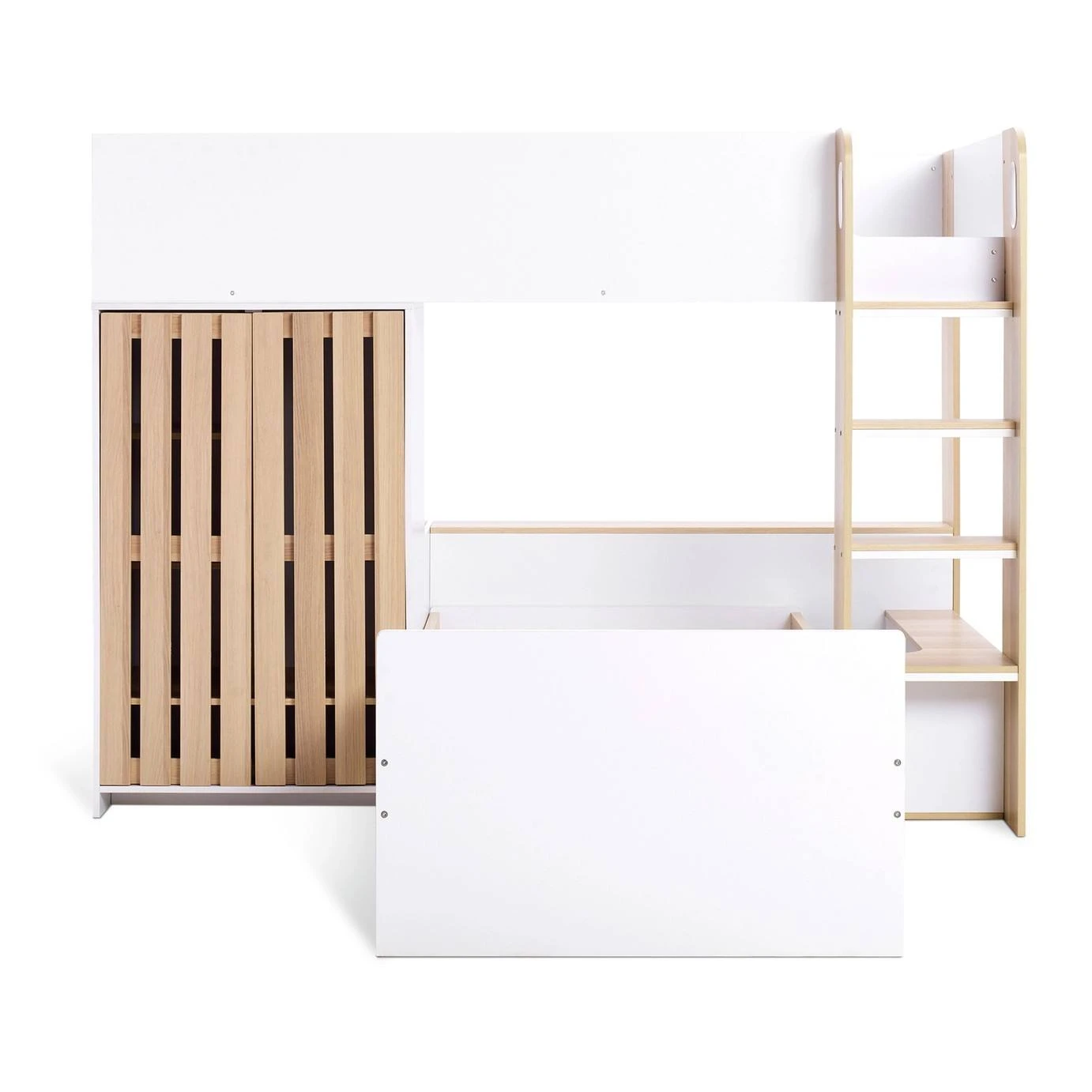 Letto a soppalco moderno e multifunzionale per bambini con armadio integrato e scrivania, letto a so