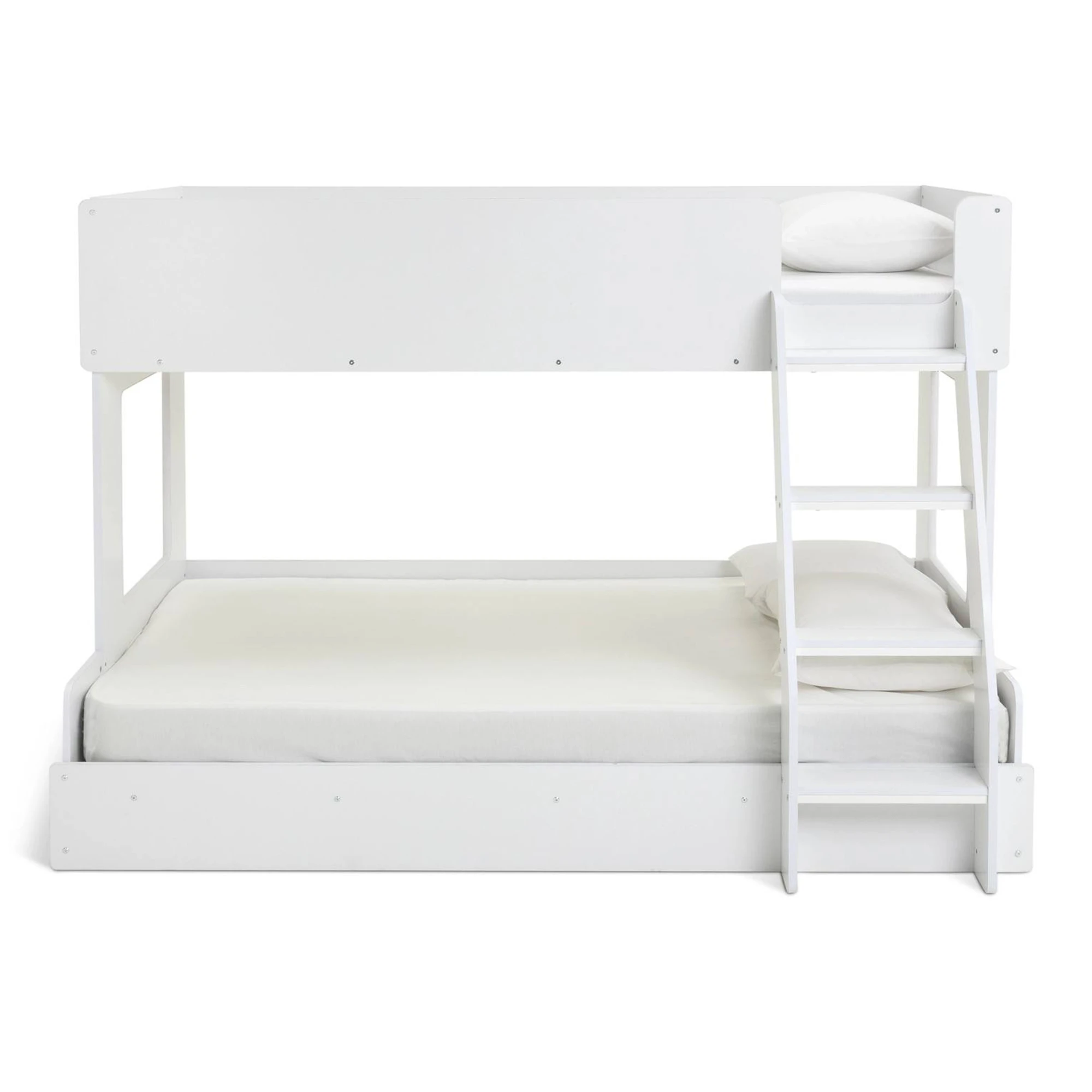 Letto a castello moderno in legno bianco per bambini, due letti singoli su soppalco con sponde di si