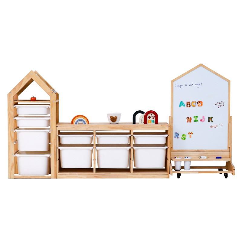 Set organizer per riporre i giocattoli Montessori, libreria per bambini in legno massello con conten