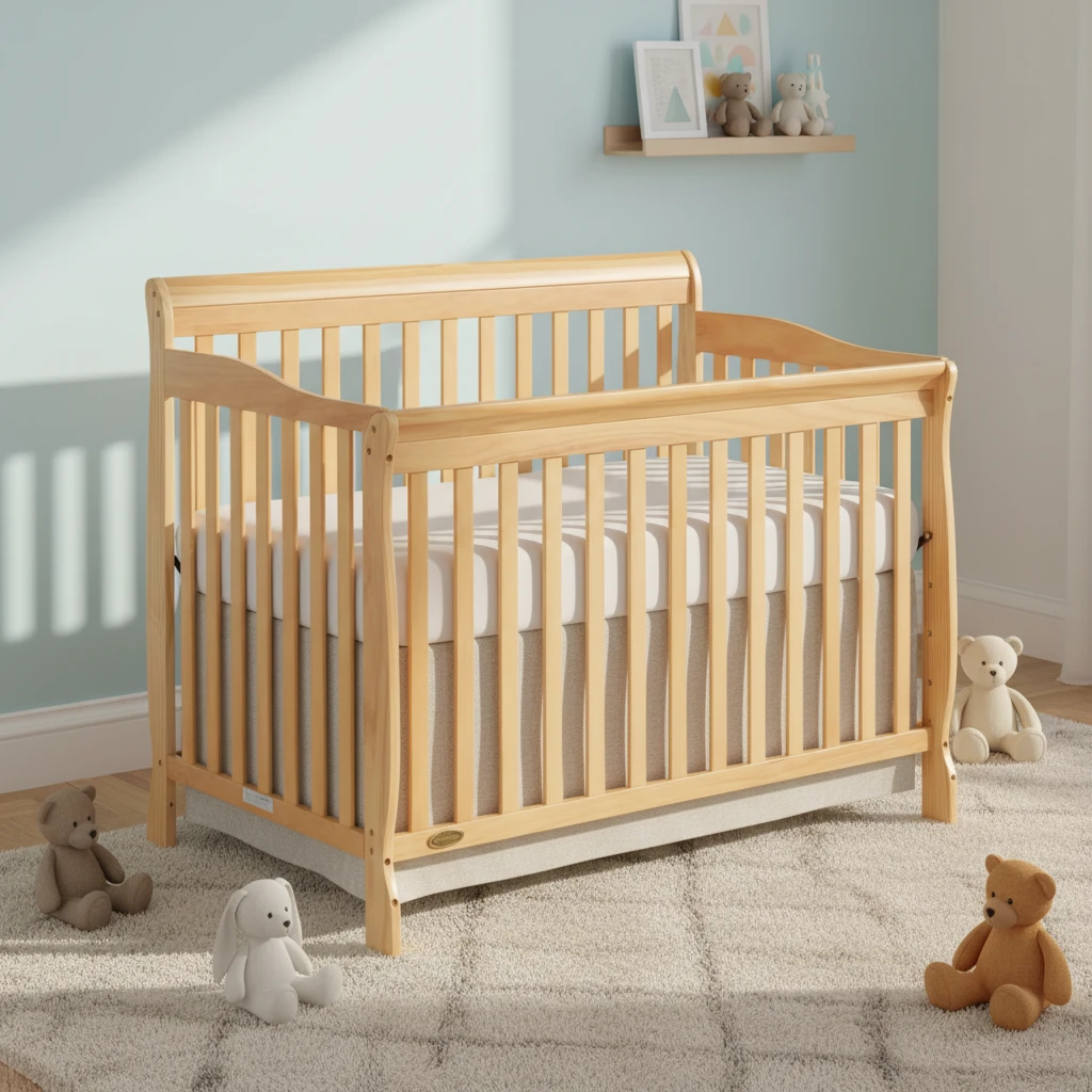 Culla per bambini in legno massello naturale di alta qualit&agrave; con base per materasso regolabile, neon