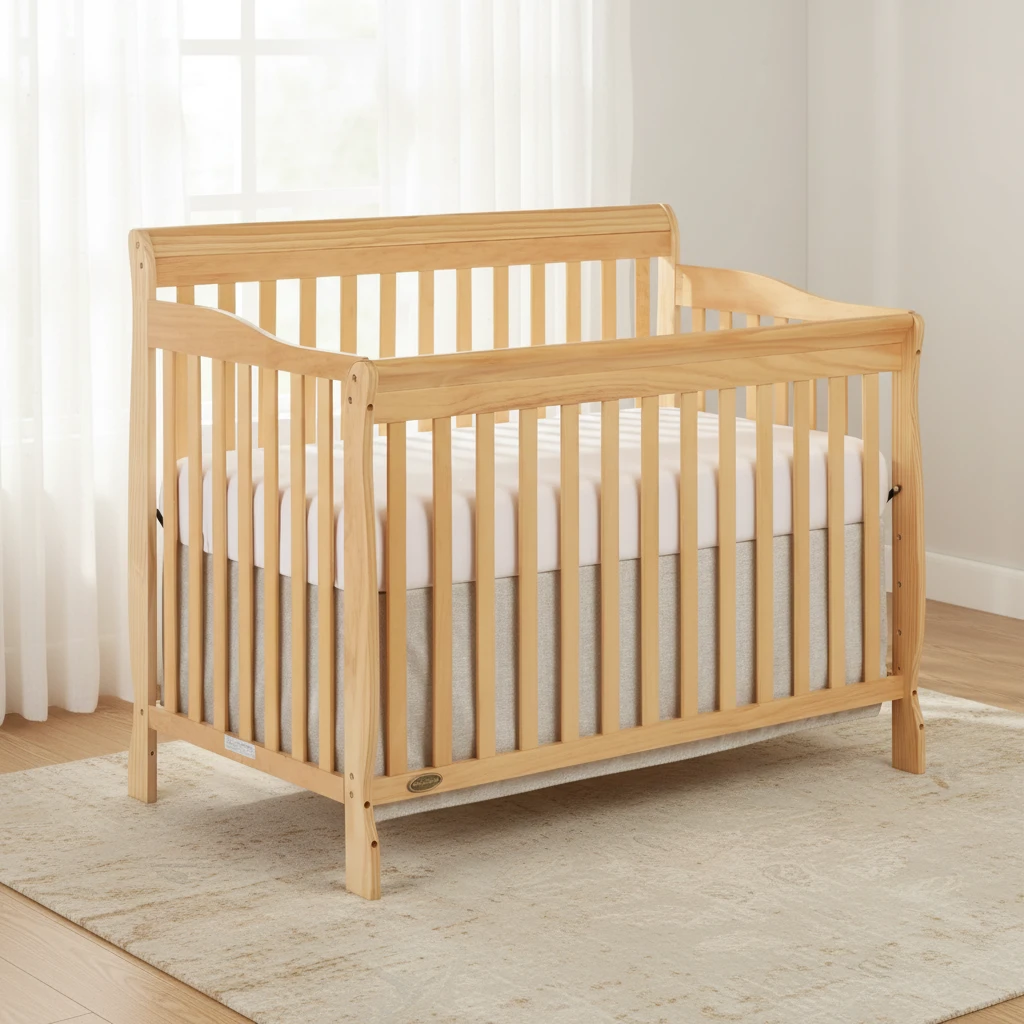 Culla per bambini in legno massello naturale di alta qualit&agrave; con base per materasso regolabile, neon