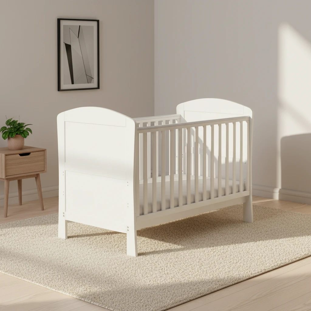 Lettino per bambini classico in legno massello bianco con testiera ad arco, lettino per neonati mode