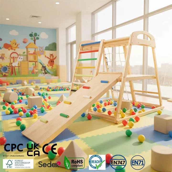Parco giochi al coperto in legno Montessori per bambini piccoli, palestra di arrampicata multifunzio