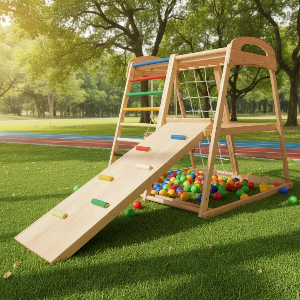 Parco giochi al coperto in legno Montessori per bambini piccoli, palestra di arrampicata multifunzio