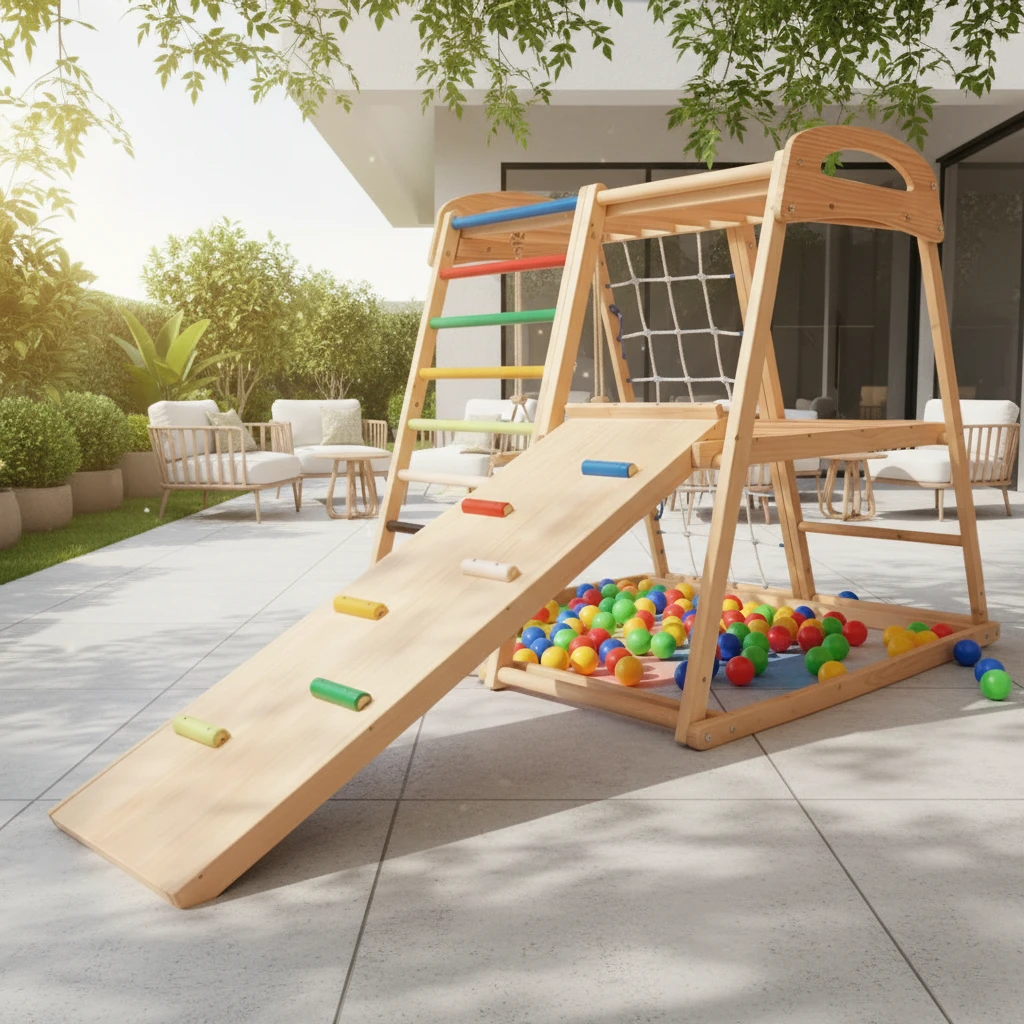 Parco giochi al coperto in legno Montessori per bambini piccoli, palestra di arrampicata multifunzio