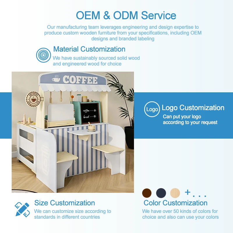 Moderno supporto da gioco in legno per caffetteria per bambini, bancone del caff&egrave; Montessori con men
